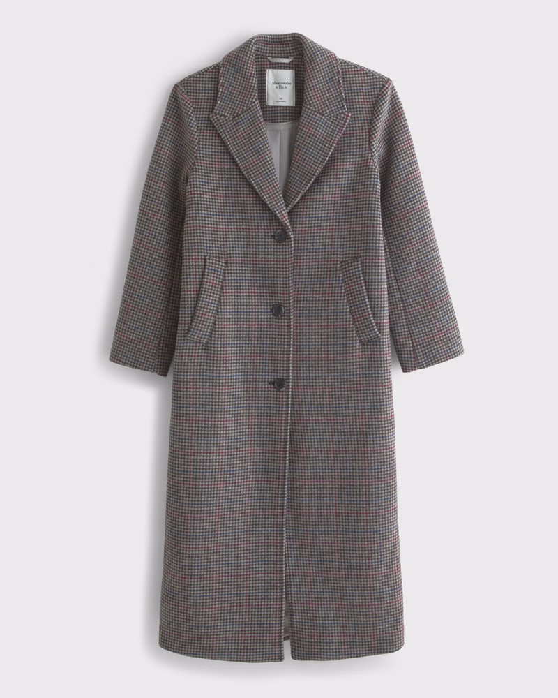 Abercrombie & Fitch Women's Wool-Blend Tailored Topcoat in Gray Plaid - Size S | Abercrombie & Fitch (US)