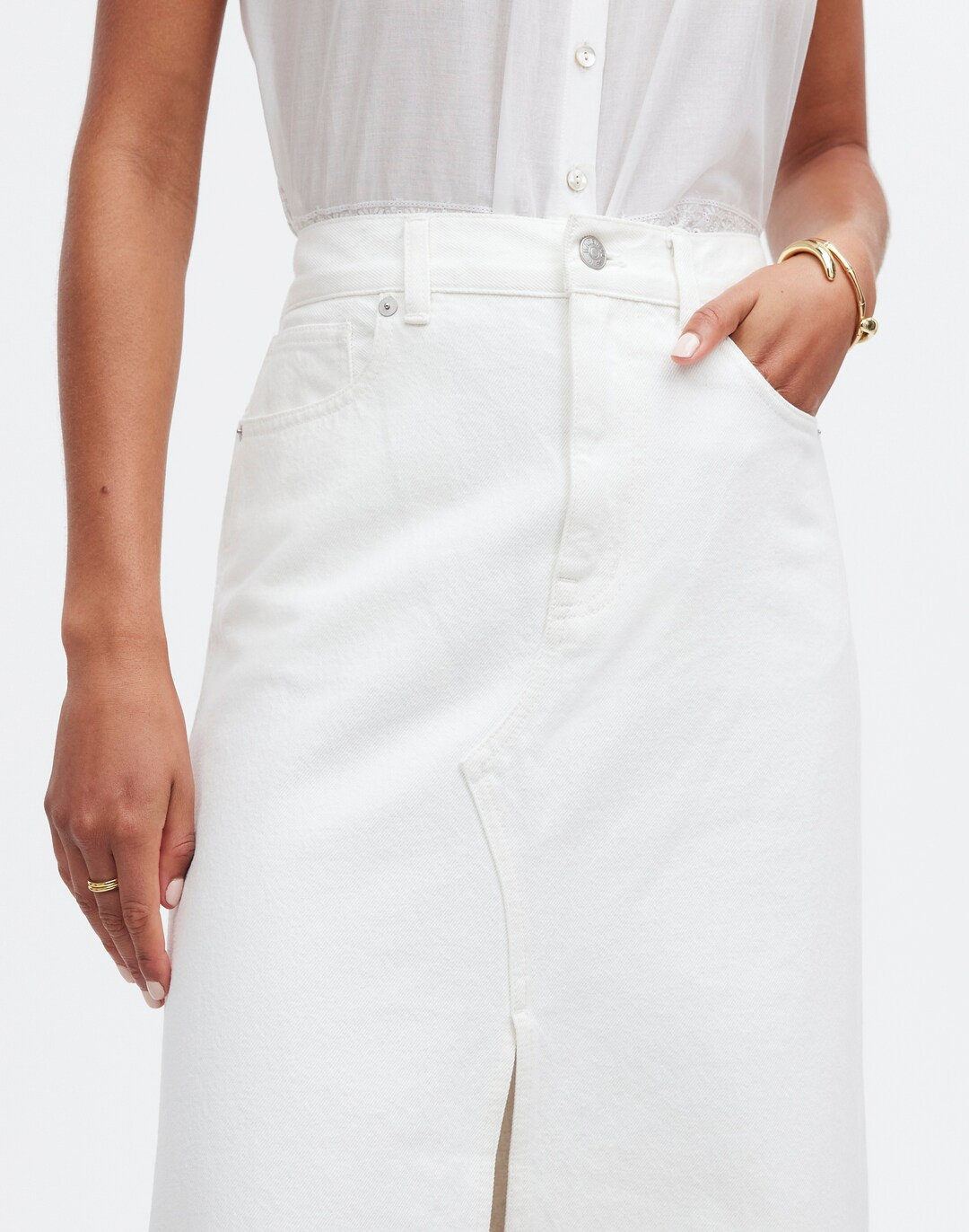 The Rilee Denim Midi Skirt in Tile White | Madewell