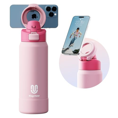 Insulated Magnetic Water Bottle - Reusable Stainless Steel Bottle with MagSafe Compatible Phone Holder - Keeps Cold for 32 Hours - Perfect for Gym, Sports, and Travel - Pink 32oz | Amazon (US)