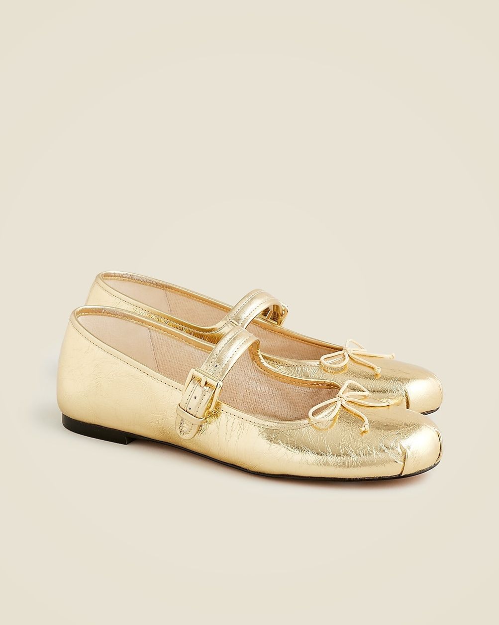 Logan Mary Jane ballet flats in crinkled metallic leather | J. Crew US