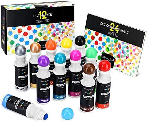 Magicfly Washable Dot Markers, 12 Colors Bingo Daubers with Free Dot Coloring Book, Non-Toxic Wat... | Amazon (US)