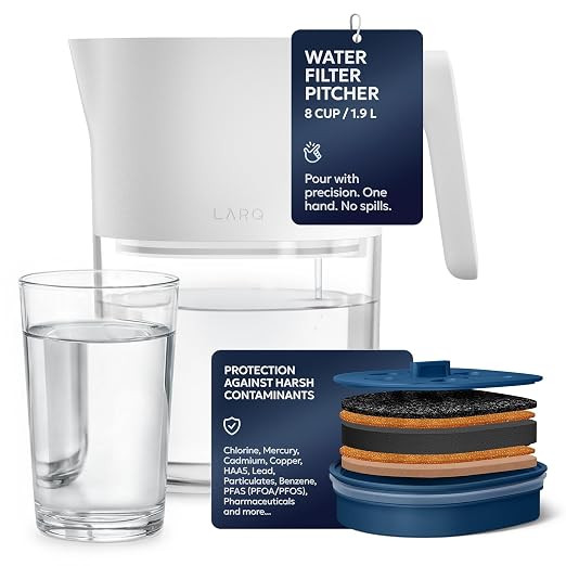 LARQ Water Filter Pitcher, 8-Cup - Removes Lead, PFAS, Chlorine & HAA5 | NSF-tested Nano Zero pla... | Amazon (US)