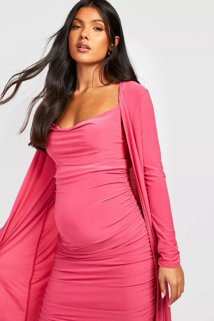 Maternity Strappy Cowl Neck Dress And Duster | Boohoo.com (NL)