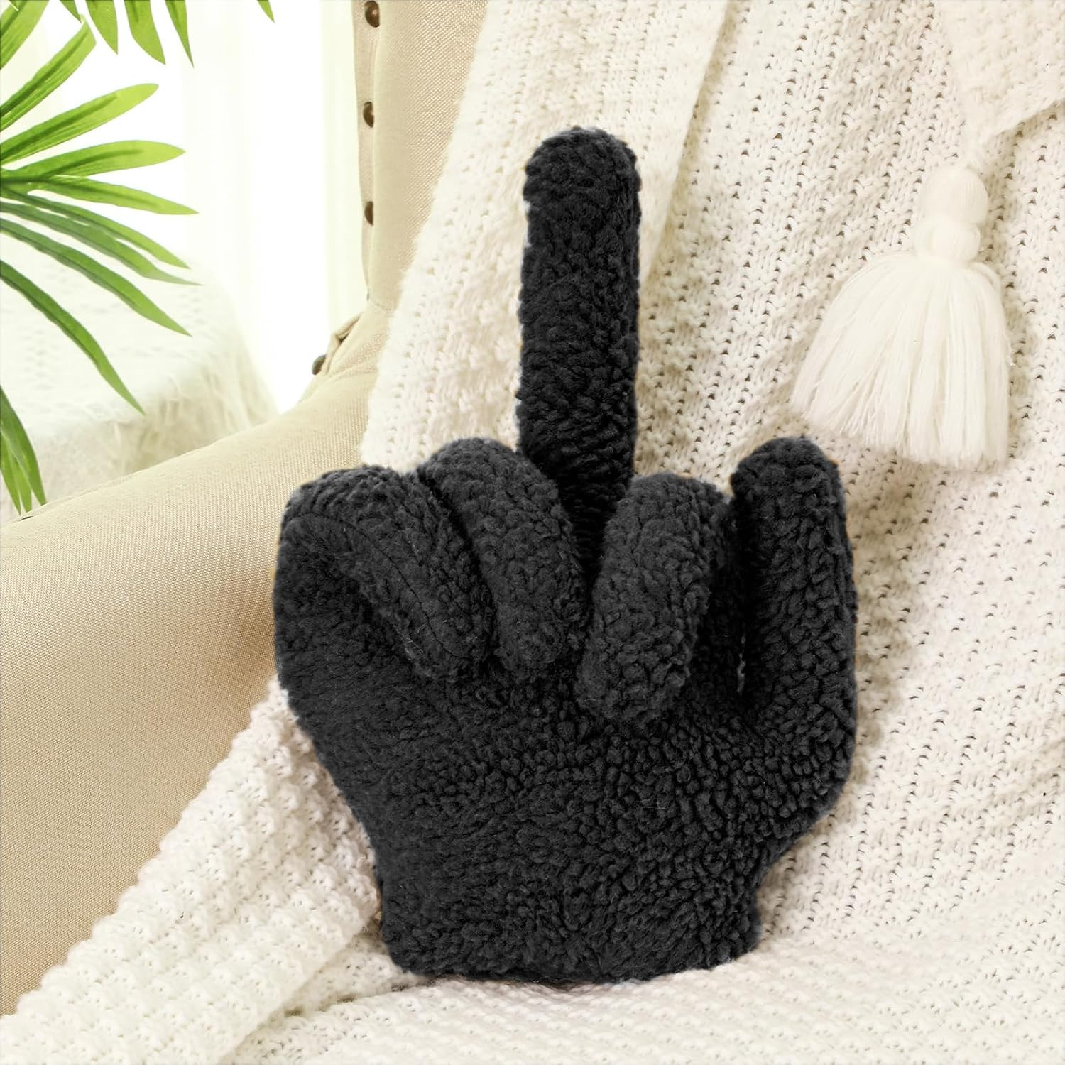 Menkxi Small Middle Finger Decorative Pillow Funny Shaped, Black | Amazon (US)