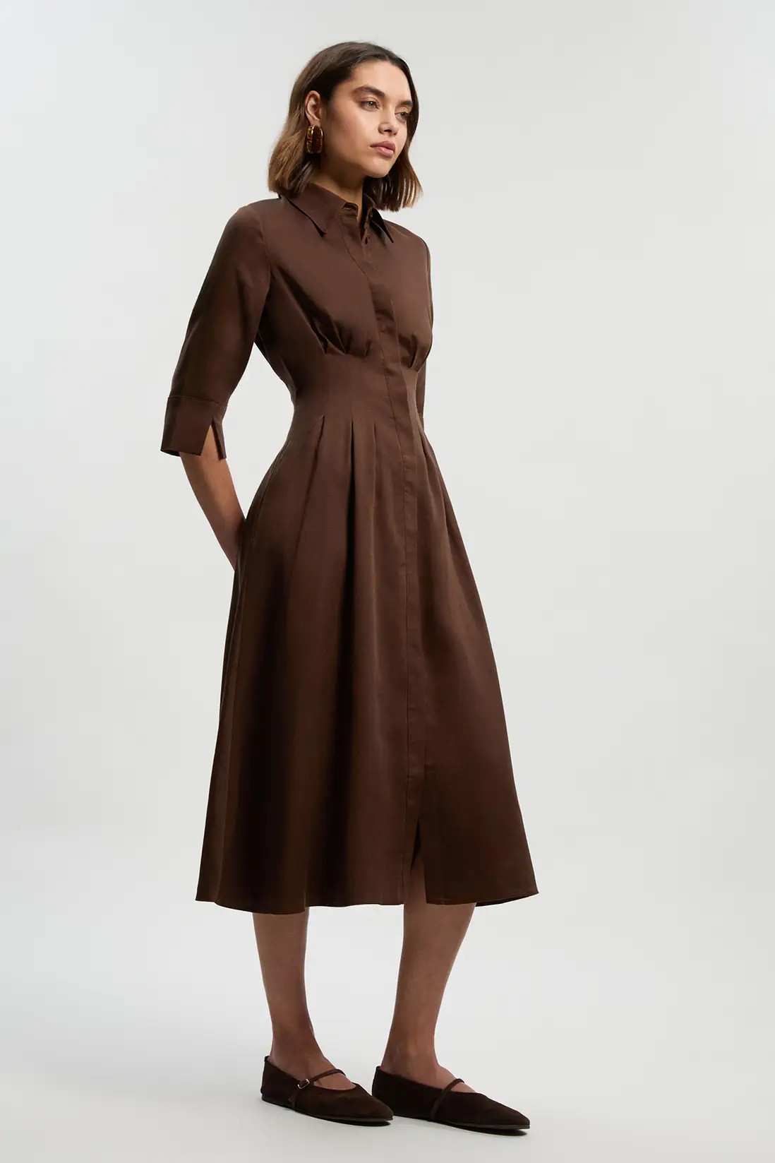 Dresses | Tailored Linen Darted Waist Midi Dress | KarenMillen | Karen Millen UK + IE + DE + NL