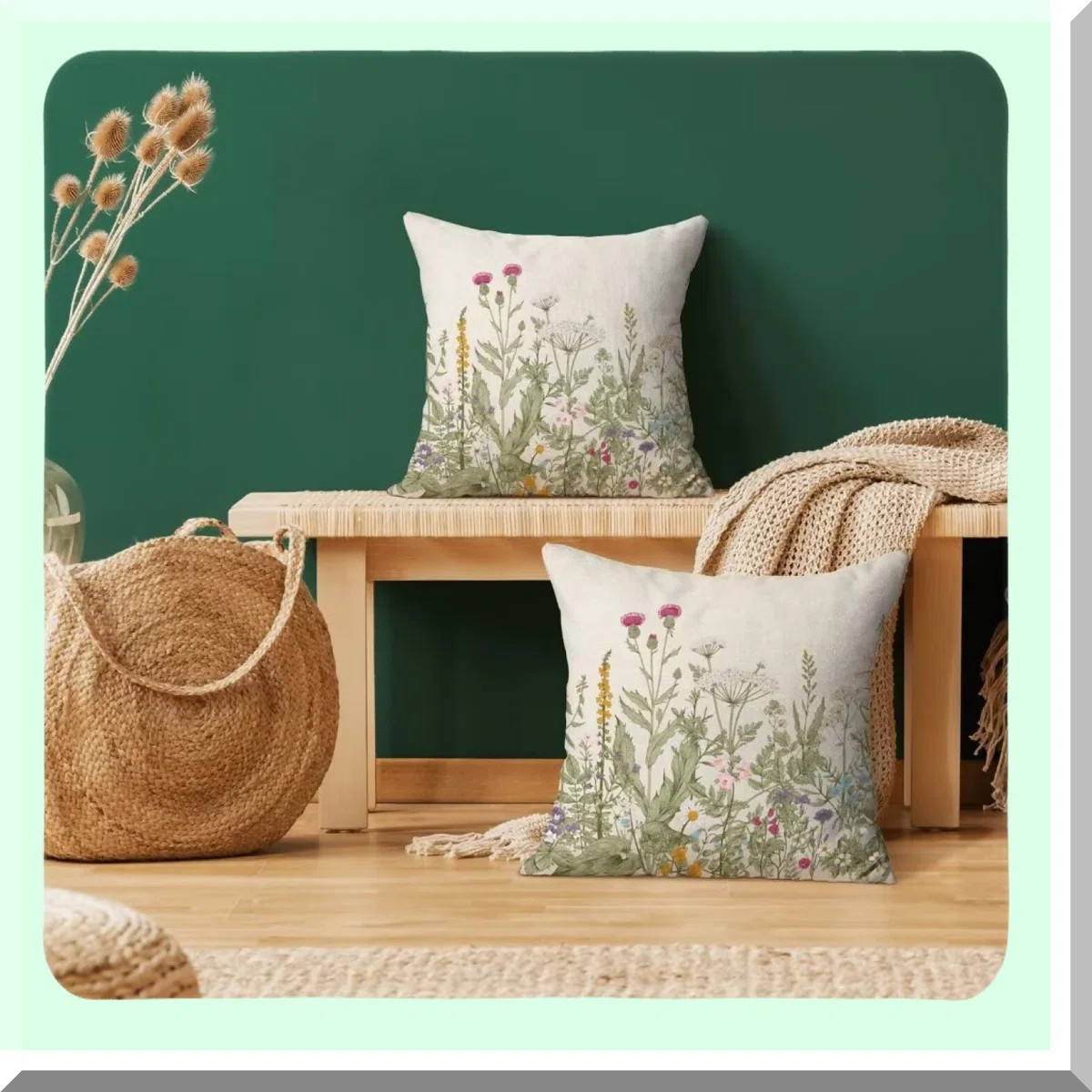 Wildflower Spring Farmhouse Pillow Covers - Set of 2, Floral Plant Outdoor Decorative Throw Pillo... | Wayfair North America