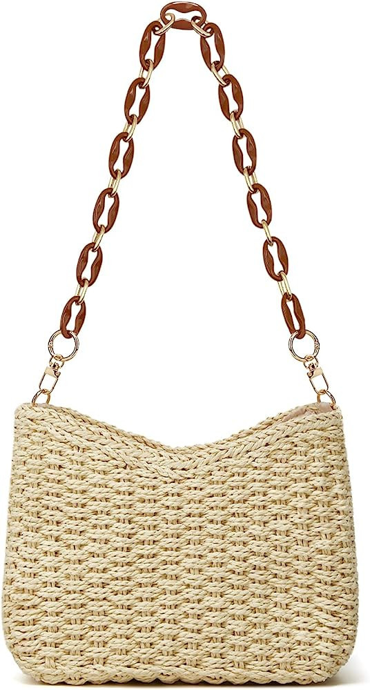 JYG Straw Woven Shoulder Bag for Women Summer Beach Travel Crossbody Handbag Classics Satchel Pur... | Amazon (US)
