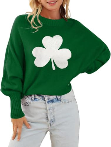 Scgirl Womens St. Patrick's Day Sweaters Long Batwing Sleeve Sweater Loose Fit Pullover Top Sweaters (M,Stq Green) | Amazon (US)