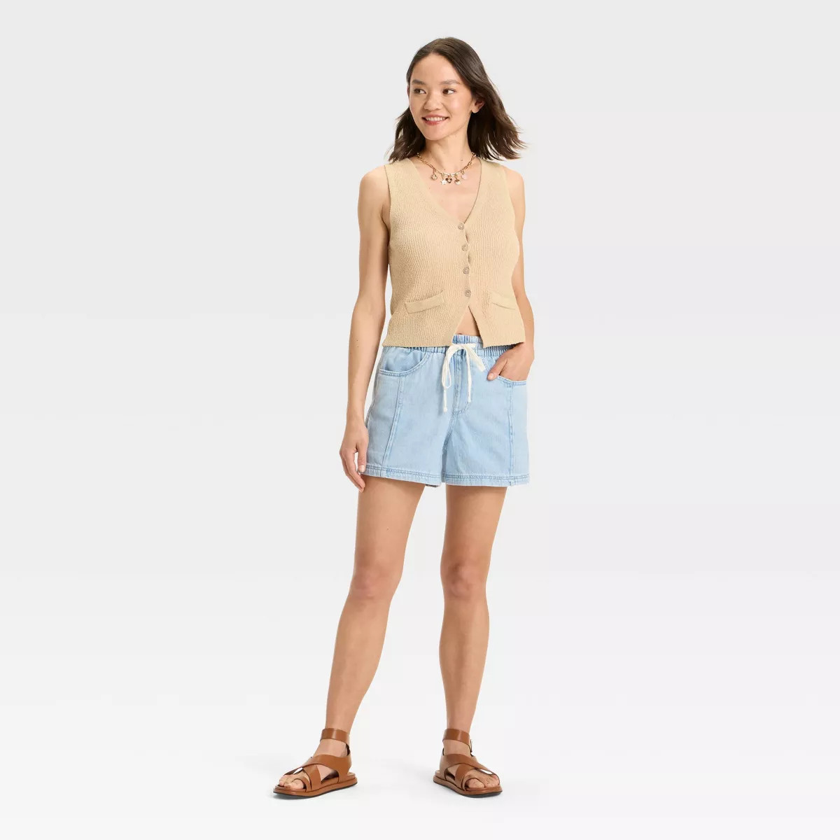 Women's High-Rise Drawstring Denim Beach Shorts - Universal Thread™ | Target