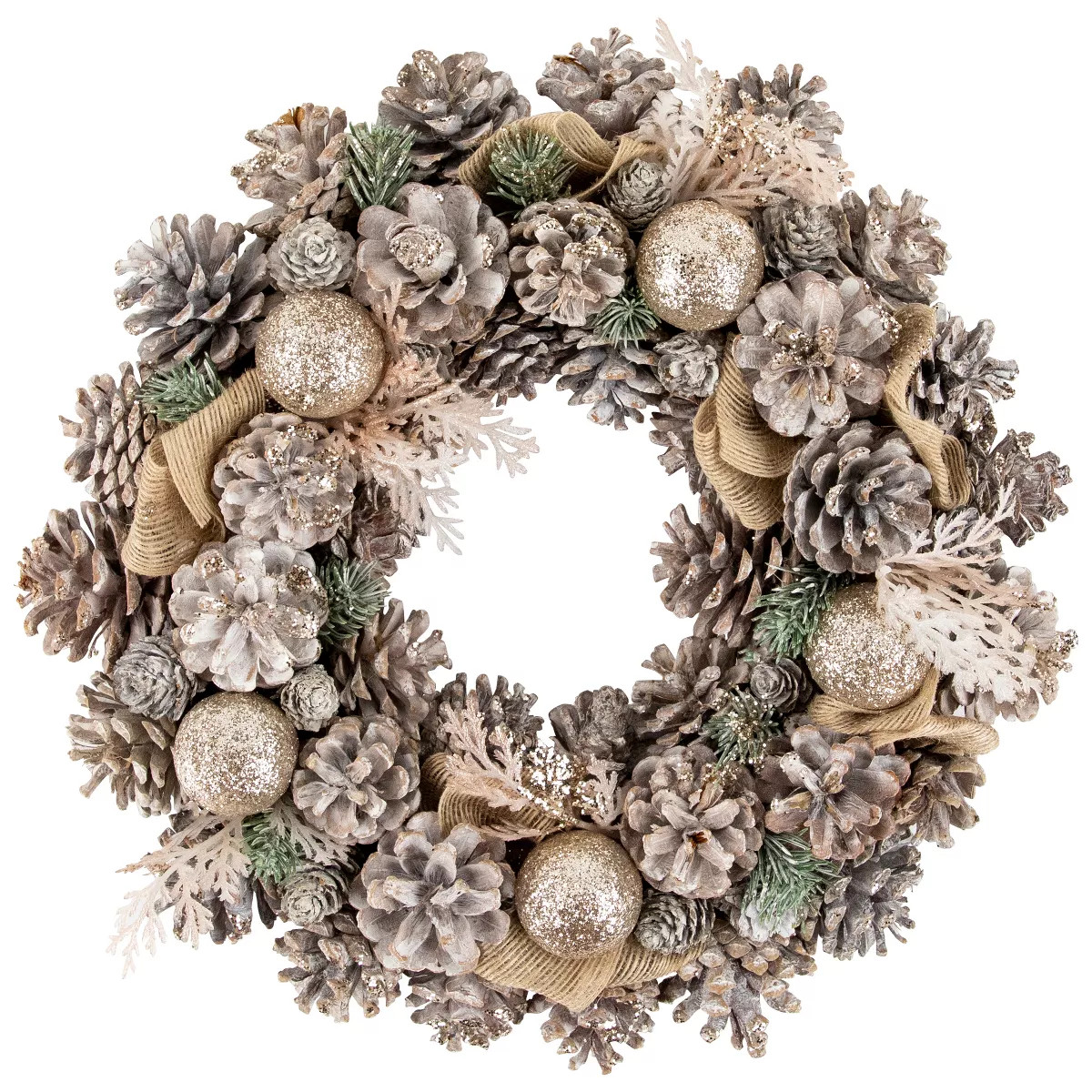 Northlight Green Pine and Burlap Bows Artificial Glitter Christmas Wreath, 13.75-Inch, Unlit | Target