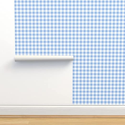 Spoonflower Removable Wallpaper 12ft x 2ft - Harald Check Blueberry Plaid Tartan Swedish Blue Whi... | Amazon (US)