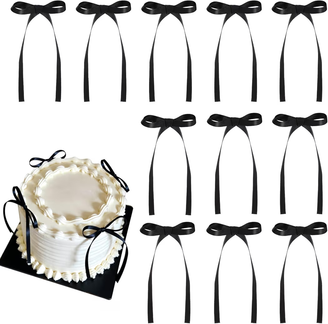 30 Pack Bow Cake Toppers Black Ribbons Bows for Cake Coquette Themed Bow Cupcake Toppers Black Bo... | Amazon (US)