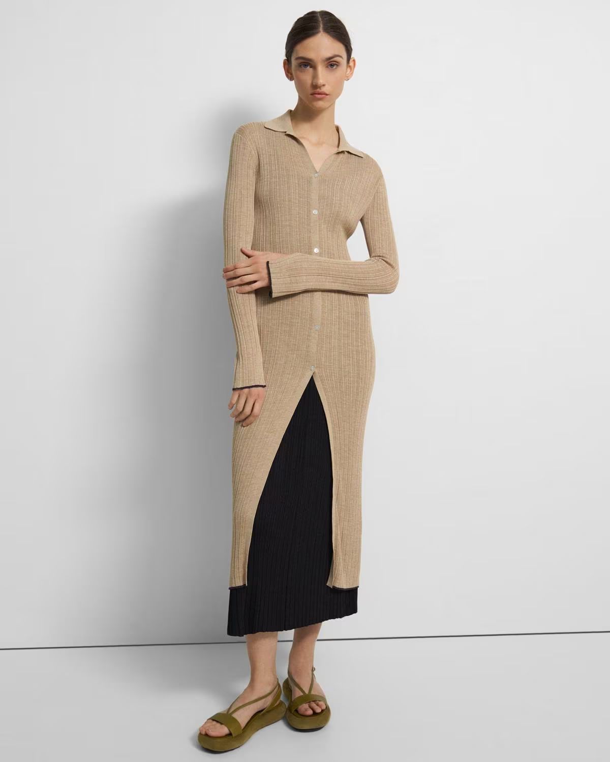 Long Ribbed Cardigan in Washable Silk | Theory