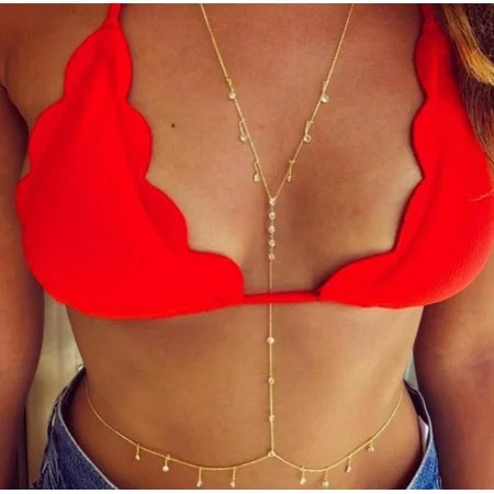 Curio Jewelry CZ Charm Body Chain Necklace in 925 Sterling Silver Bikini Body Necklace Bohemian Jewelry Breast Delicate Chain Jewelry Bralette Body Chain | Walmart (US)