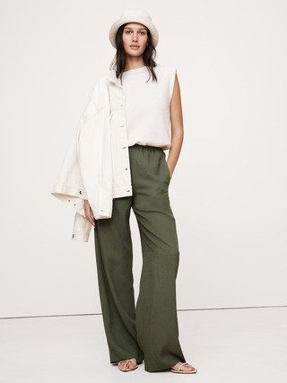 Pull-On Wide-Leg Drapey Twill Pant | Banana Republic (US)