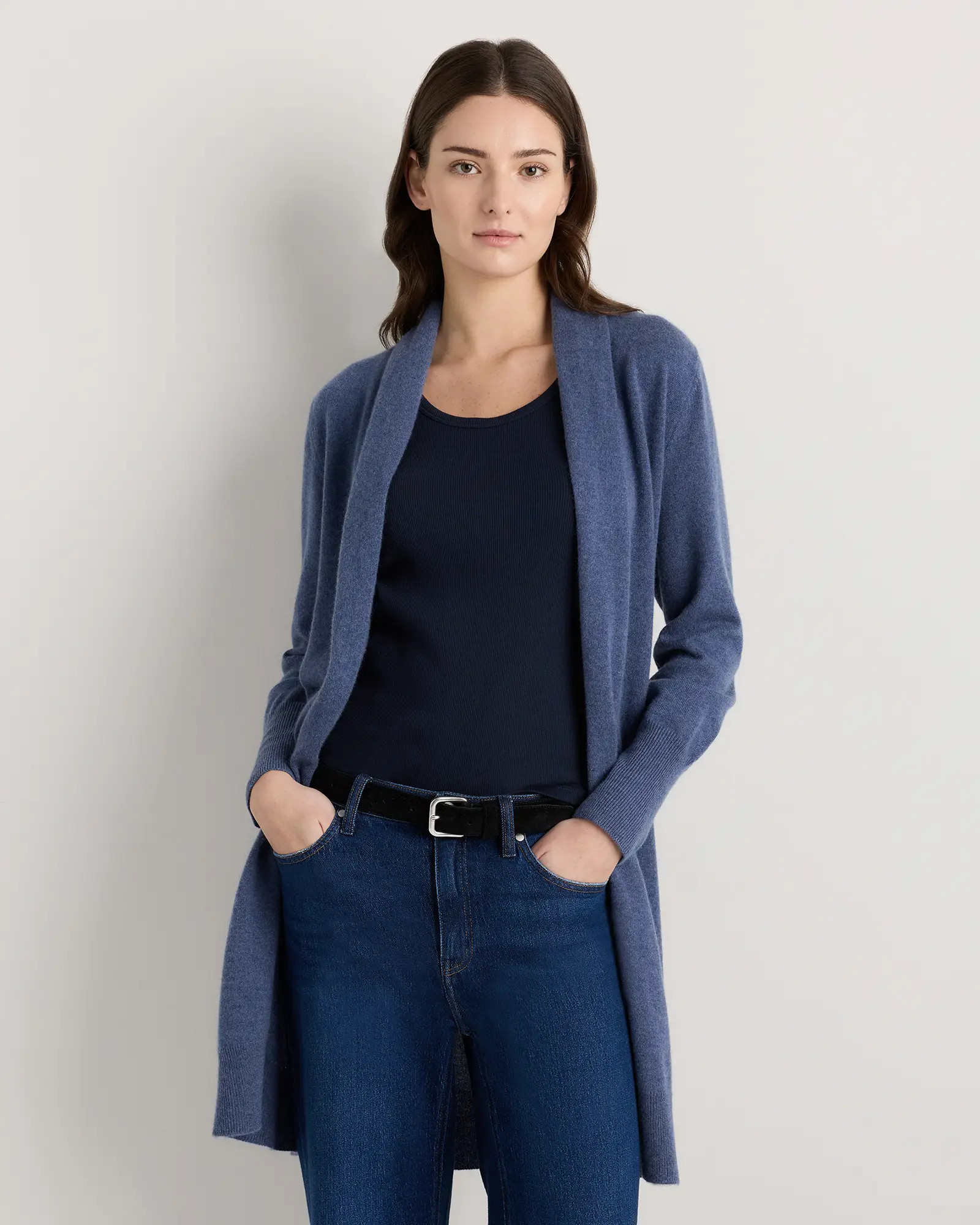 Mongolian Cashmere Duster Cardigan Sweater in Heather Storm Blue | Quince