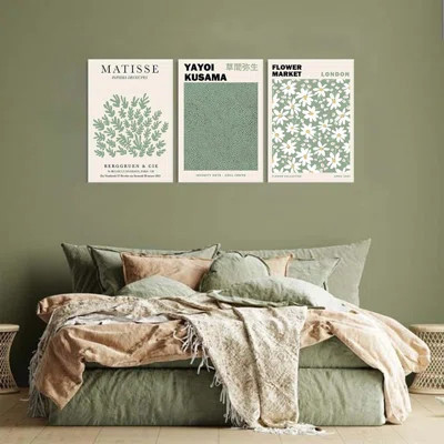 Sage Green Wall Art Framed Set Of 3,Abstract Green Wall Decor Flower Market Art Prints,Green Matisse Artwork Minimalist Modern Wall Decor Living Room | Wayfair North America