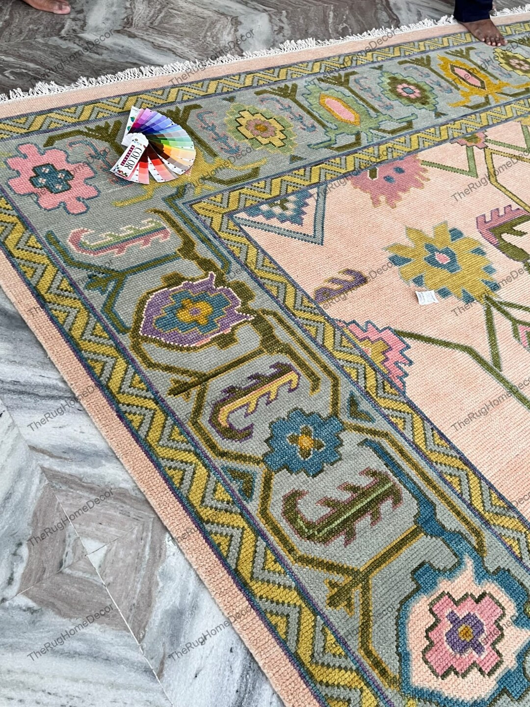 9x12 Oushak Rug,pink/green Accent Turkish Rug, Hand Knotted Persian Rug: Sweet Bonnie Wool Rug fo... | Etsy (US)