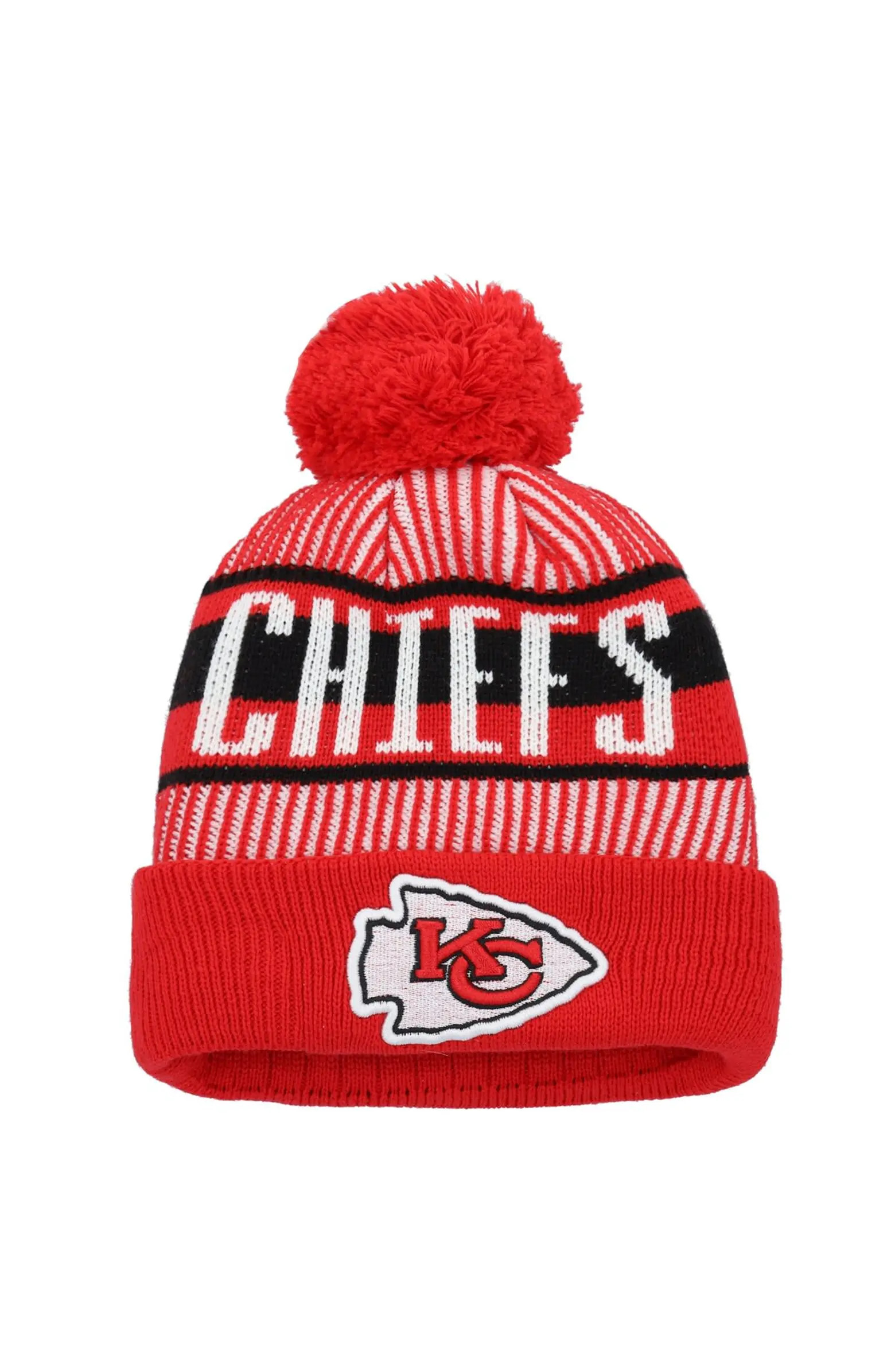 New Era Youth New Era Red Kansas City Chiefs Striped  Cuffed Knit Hat with Pom | Nordstrom | Nordstrom