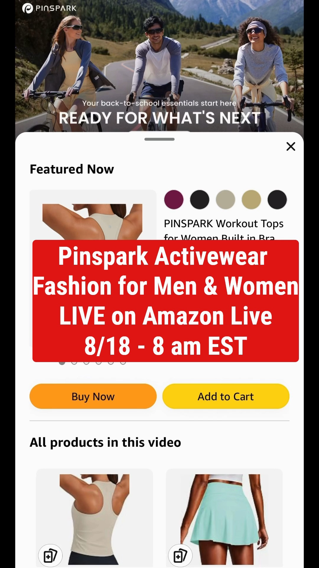 Pinspark Activewear —Fashion for Men & Women
LIVE on Amazon Live! Tuesday, 8/18 - 8 am EST