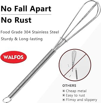 Walfos Mini Whisks Stainless Steel, Small Whisk 2 Pieces, 5in and 7in Tiny Whisk for Whisking, Be... | Amazon (US)