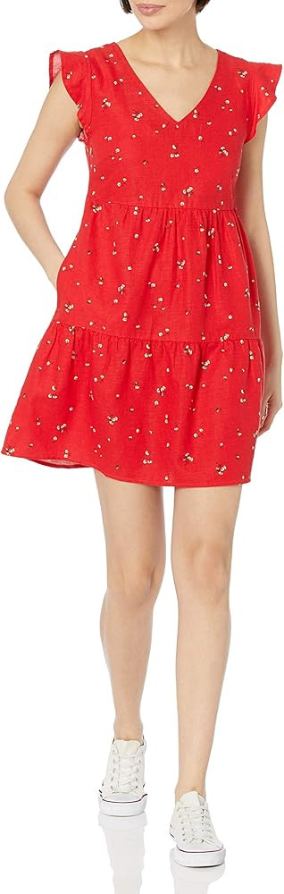 Goodthreads Women's Relaxed Fit Washed Linen Blend Flutter Sleeve Peasant Dress | Amazon (US)