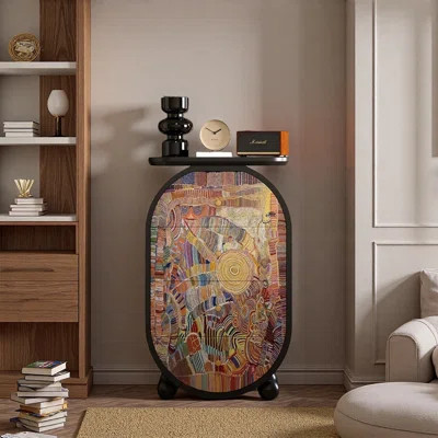 Ash Wood Decorative Cabinet with Abstract Art | Wayfair North America