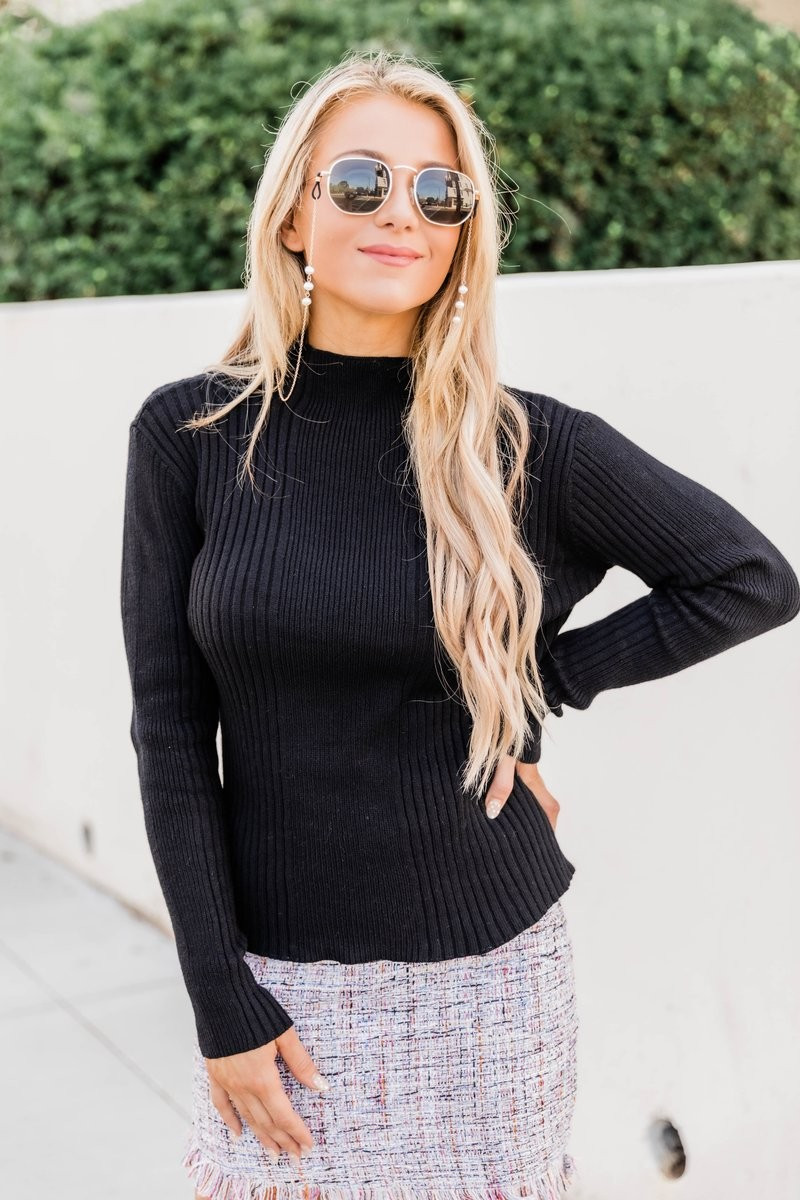 Picture This Black Mock Neck Sweater | The Pink Lily Boutique