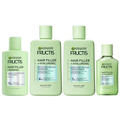 Garnier Fructis Hair Filler Bonding Pre-Shampoo Hair Treatment + Moisture Repair Shampoo, Conditioner and Serum Set with Hyaluronic Acid for Curly, Wavy Hair, 4 Items, 1 Kit | Amazon (US)