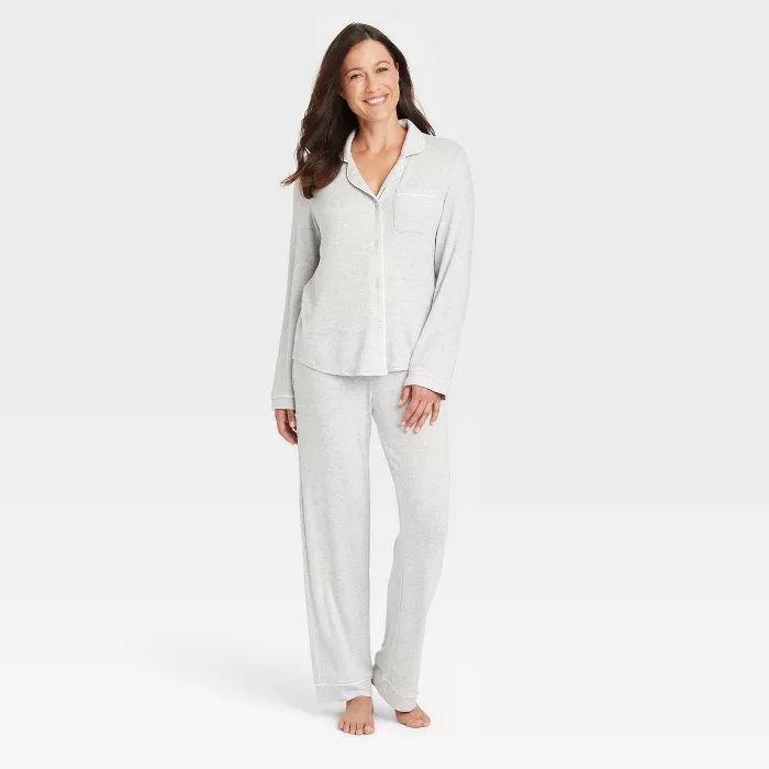 Women's Perfectly Cozy Long Sleeve Top and Pants Pajama Set - Stars Above™ Light Gray | Target