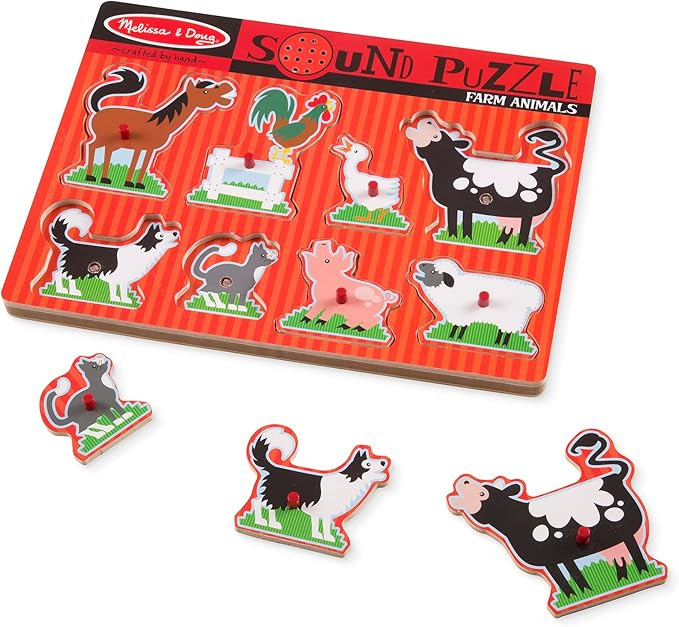 Amazon.com: Melissa & Doug Farm Animals Sound Puzzle - Wooden Peg Puzzle With Sound Effects (8 pc... | Amazon (US)