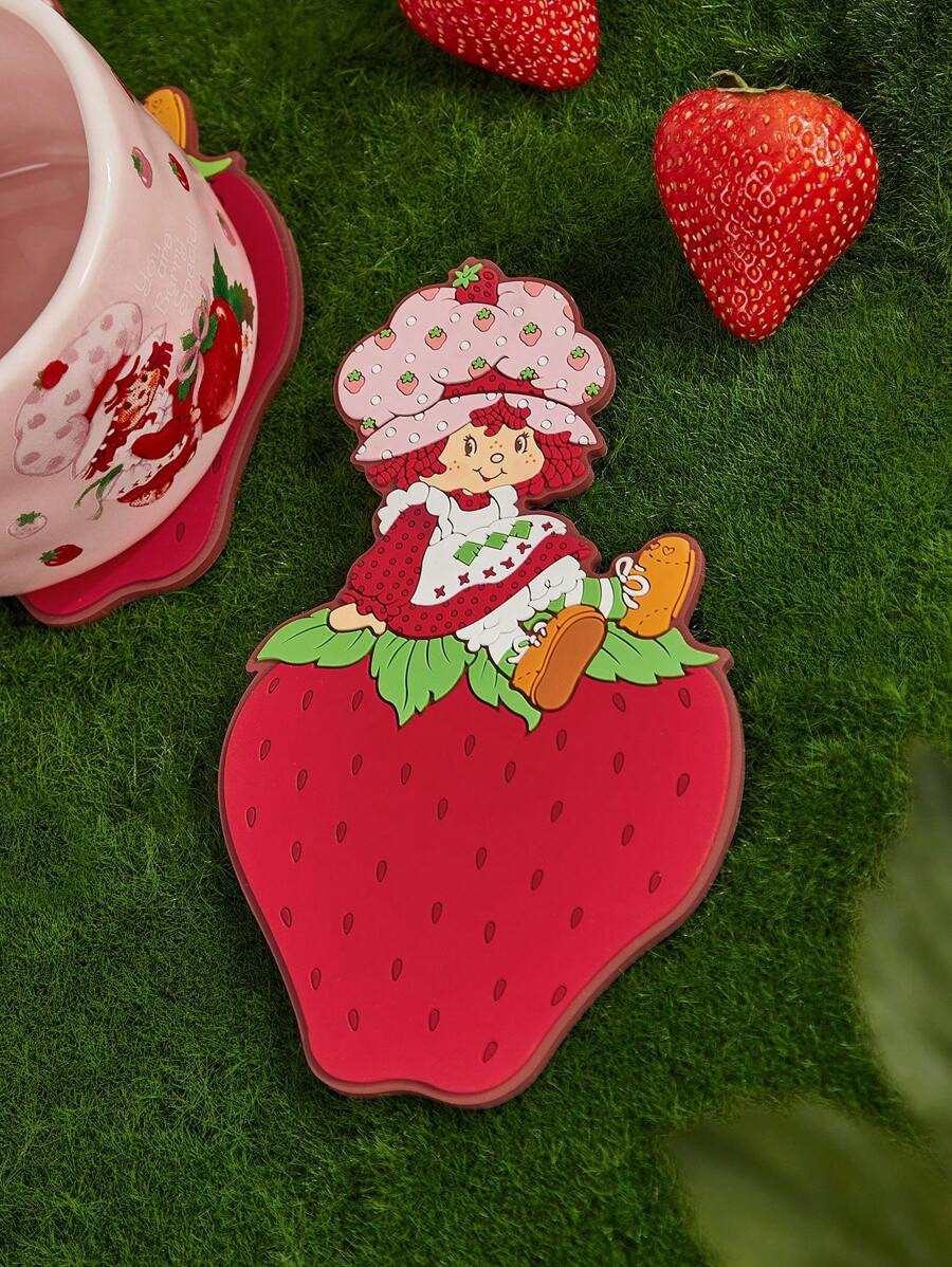 Strawberry Shortcake X SHEIN 1pc Cute Cartoon Character & Strawberry Pattern Cup Coaster | SHEIN