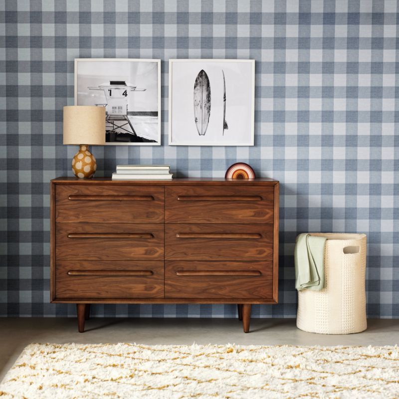 Chasing Paper Blue Gingham Peel and Stick Wallpaper 2'x8' | Crate & Kids | Crate & Barrel