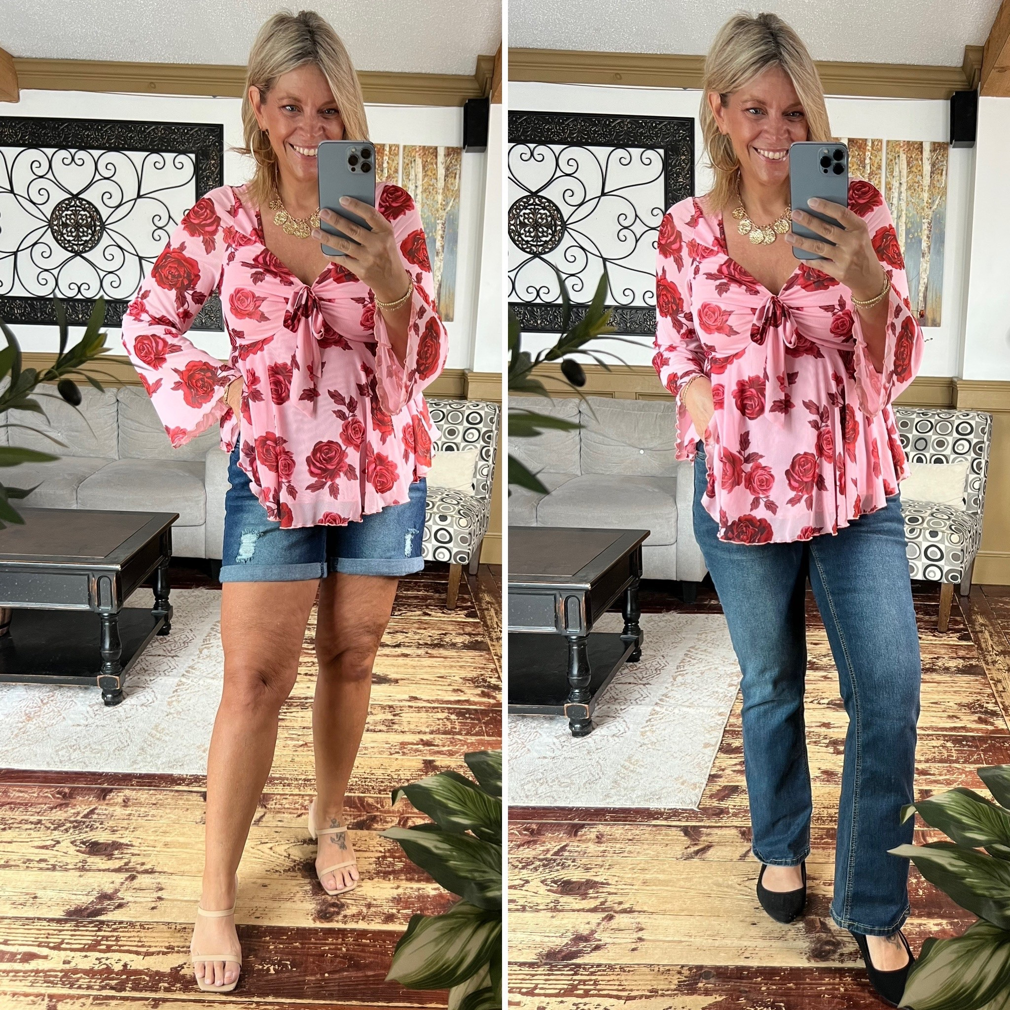 Twirl worthy top beautiful for spring and Valentine’s Day- size 12. Jeans & shorts both size 14. 

#LTKootd #LTKSeasonal #LTKMidsize