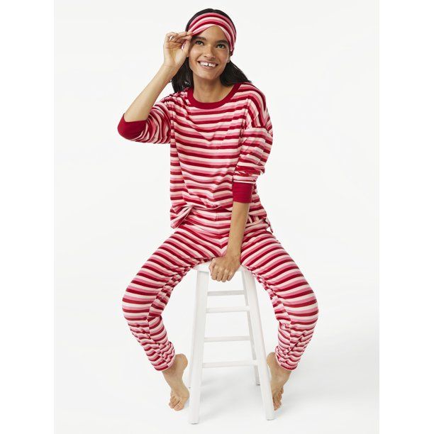 Joyspun Women's Velour Pajama Sleep Set with Eye Mask, 3-Piece, Sizes up to 3X | Walmart (US)