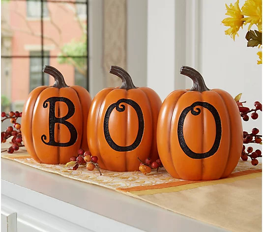 3-Piece 5" Decorative Boo Pumpkins by Valerie | QVC