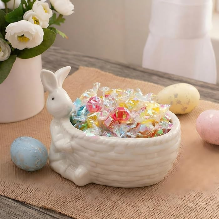 Plato de caramelo de Pascua, cesta de cerámica para caramelos, conejito rústico, almacenamiento... | Amazon (US)