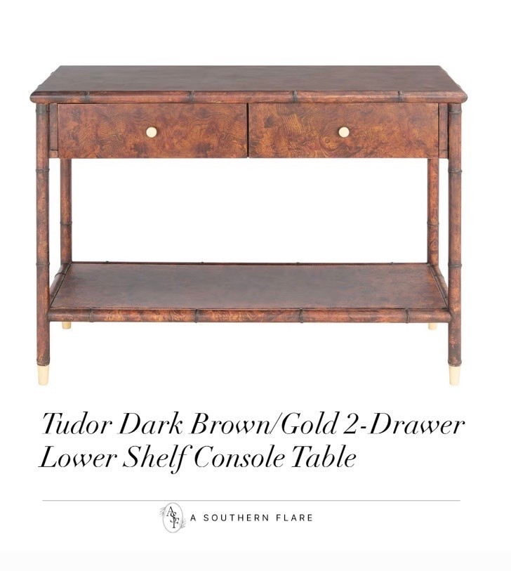 Tudor Dark Brown/Gold 2-Drawer Lower Shelf Console Table

#LTKHome