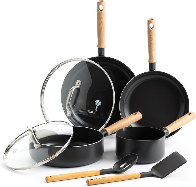 GreenPan Hudson Healthy Ceramic Nonstick Cookware Pots and Pans Set, 8-Piece, Black | Amazon (US)
