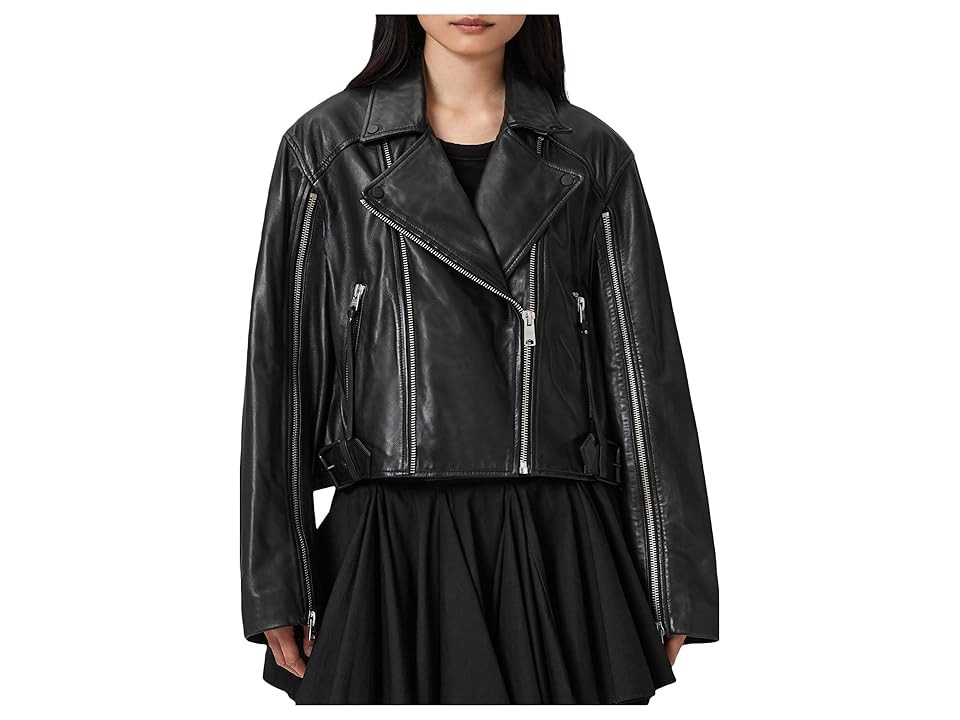 AllSaints Masone Biker Women's Coat Black 1 : SM, Denim/Leather | Zappos