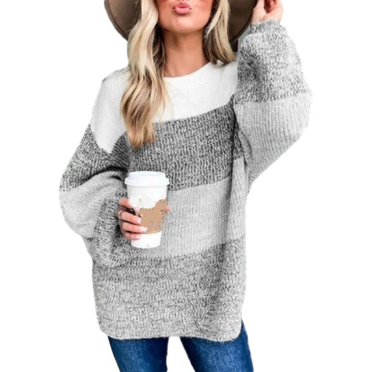 Womens New Fashion Winter And Fall Color-Block Loose Knitted Sweaters | Walmart (US)