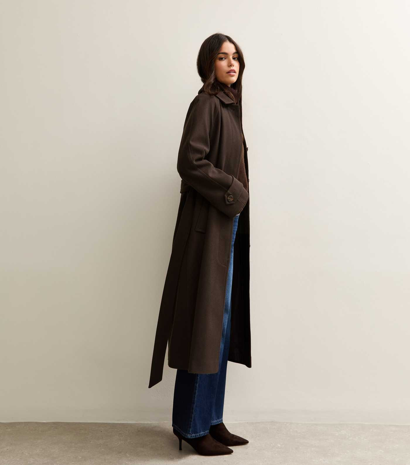 Dark Brown Button Up Belted Coat | New Look | New Look (UK)