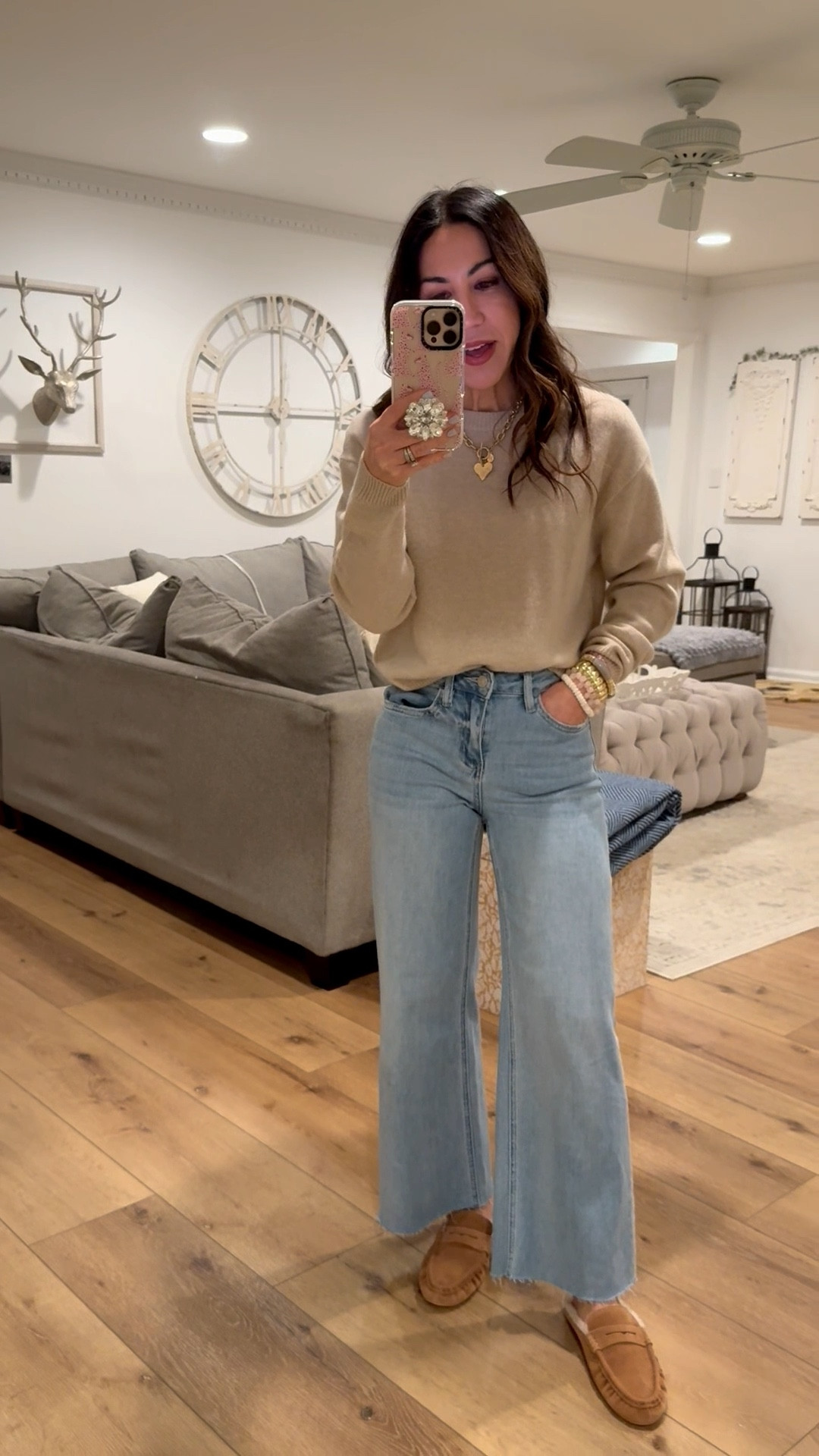 Small cashmere sweater, jeans, 25. Shoes, TTS. Bracelets code houseofleo20

#LTKOver40 #LTKPetite
