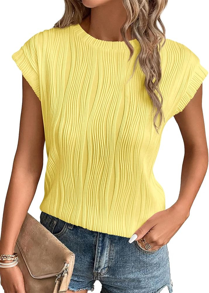 PRETTYGARDEN Blouses for Women Dressy Casual 2026 Spring Summer Business Office Tops Cap Sleeve T... | Amazon (US)