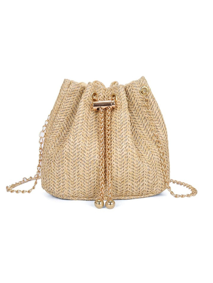 Mini Khaki Minimalist Straw Bag Chain Strap For Vacation Trendy | SHEIN