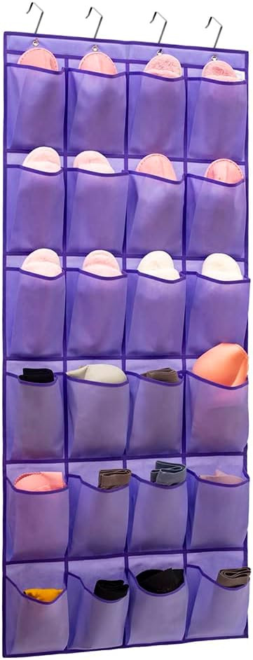 Over The Door Hanging Shoe Organizer Shoe Rack Hanger 24 Large Fabric Pockets Holder with 4 Sturd... | Amazon (US)