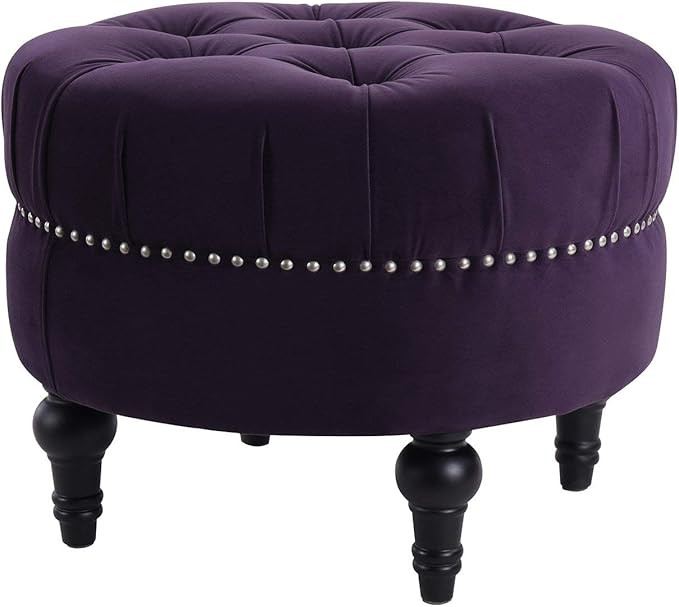 Jennifer Taylor Home Dawn Tufted Round Ottoman Nailhead Accents, Purple Velvet | Amazon (US)