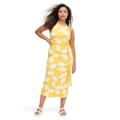 Women's Halter Tie Neck Ginkgo Yellow Sweaterknit Midi Dress - DVF for Target | Target