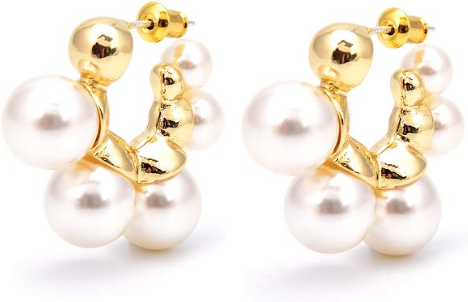 CRIVEER Chunky Hoop Earrings with Exaggerated Pearl Balls in Gold for Women- Diameter 0.79in /20m... | Amazon (US)