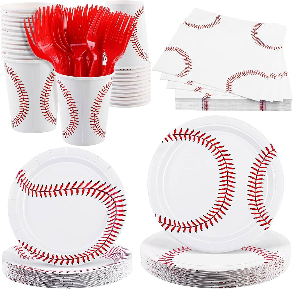 durony 144 Pieces Baseball Paper Plates and Napkins Dinnerware Set Baseball Birthday Party Tablew... | Amazon (US)